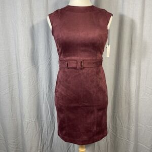 NWT Ann Taylor Belted Pleated Flare Dress‎ Womens 10P Garnet/Red Preppy